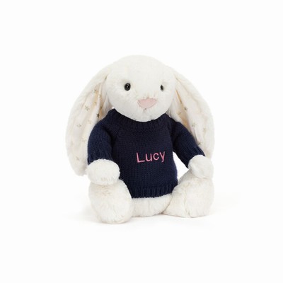 Jellycat Bashful Twinkle Bunny with Navy Jumper New Zealand | YMNJH3640